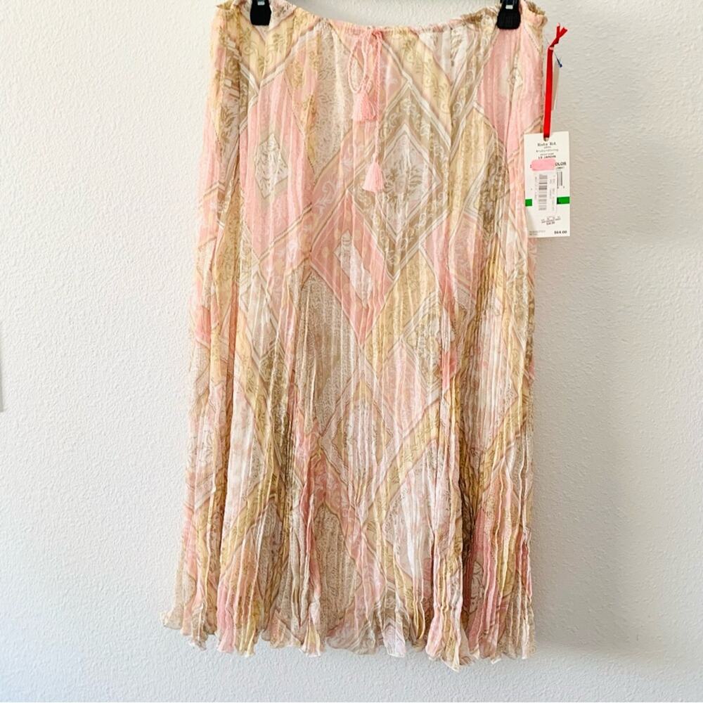 Ruby Rd.Pink lightweight Pleaded Midi skirt NWT
